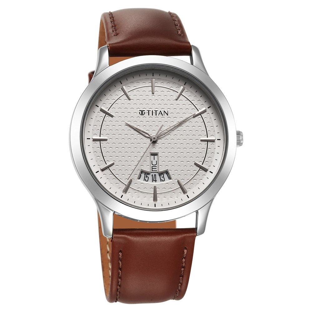 Buy Online Titan Karishma Quartz Analog Silver Dial Leather Strap Watch