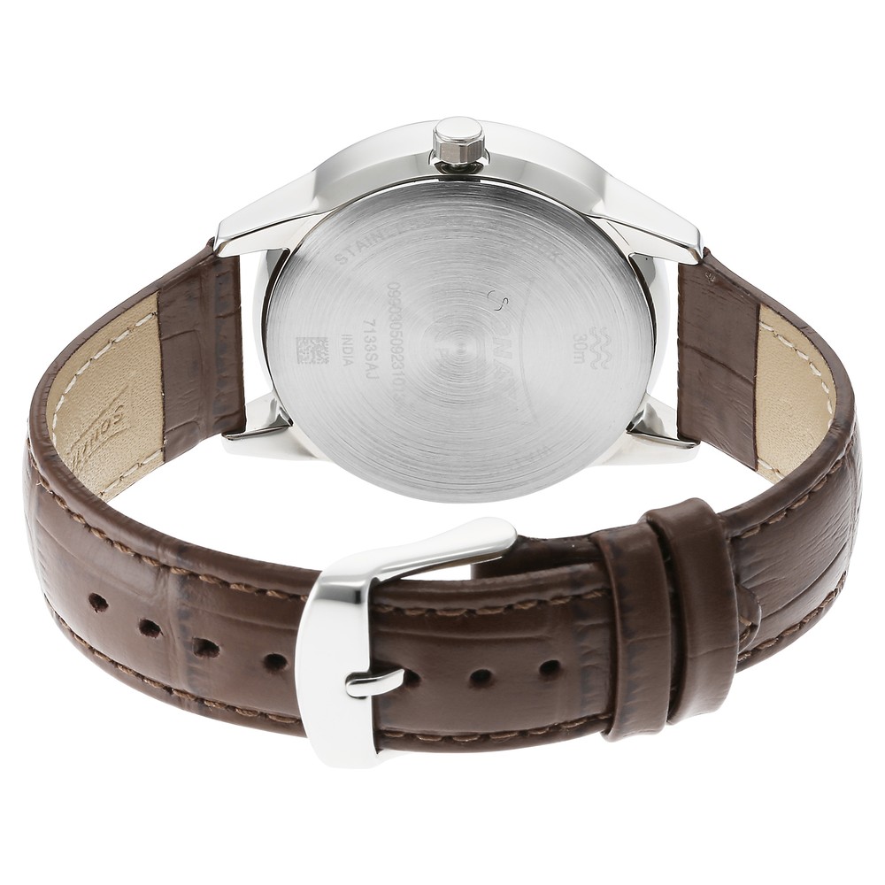 Buy Online Sonata Unveil Quartz Analog Silver Dial Leather Strap Watch