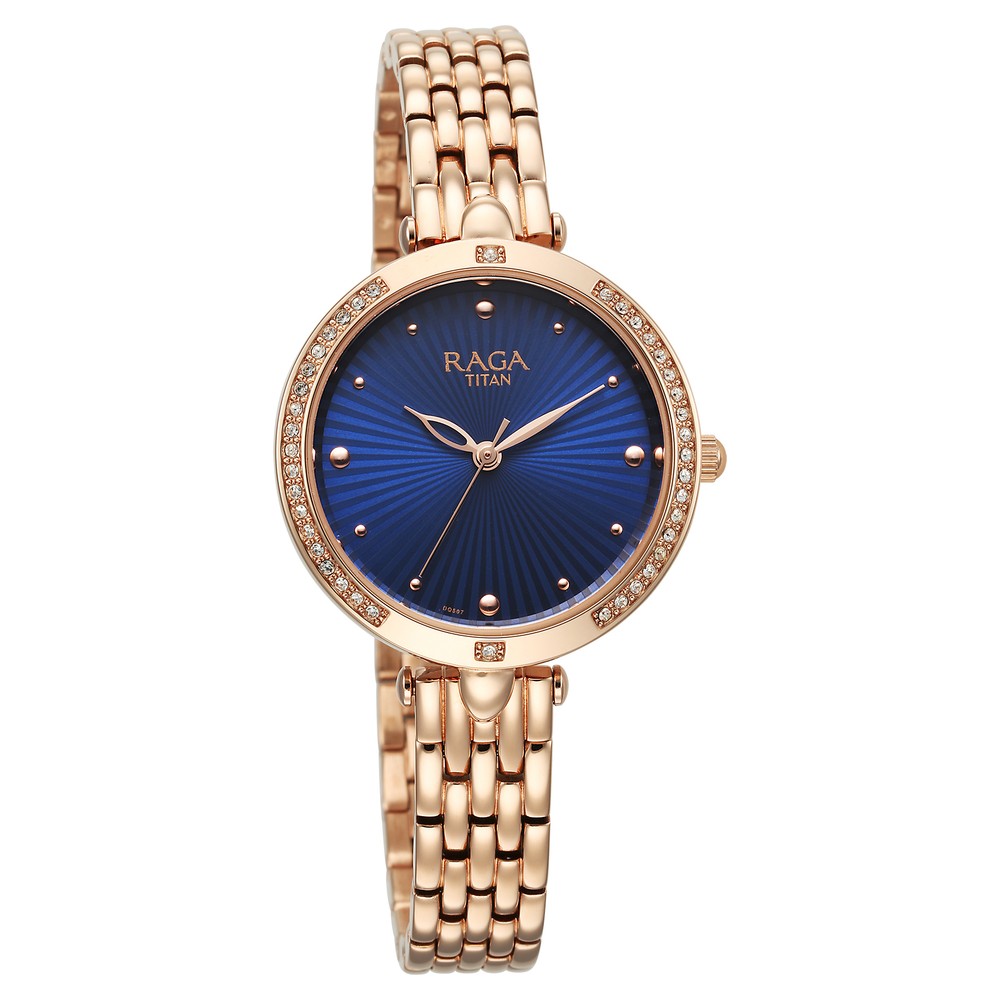 Buy Online Titan Raga Showstopper Quartz Analog Blue Dial Metal Strap