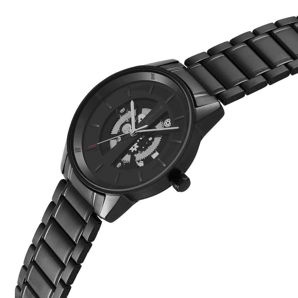 Buy Online Sonata Unveil Quartz Analog Black Dial Stainless Steel Strap