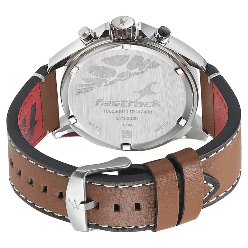 Fastrack Big Time Quartz Chronograph White Dial Leather Strap