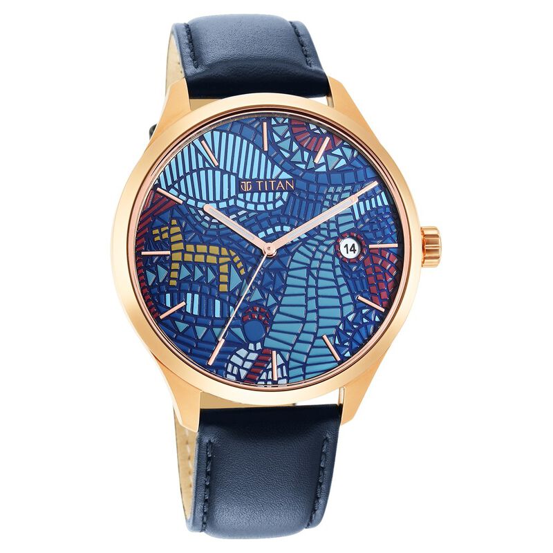 Buy Online Titan Punjab Collection Blue Dial Analog with Date Leather ...