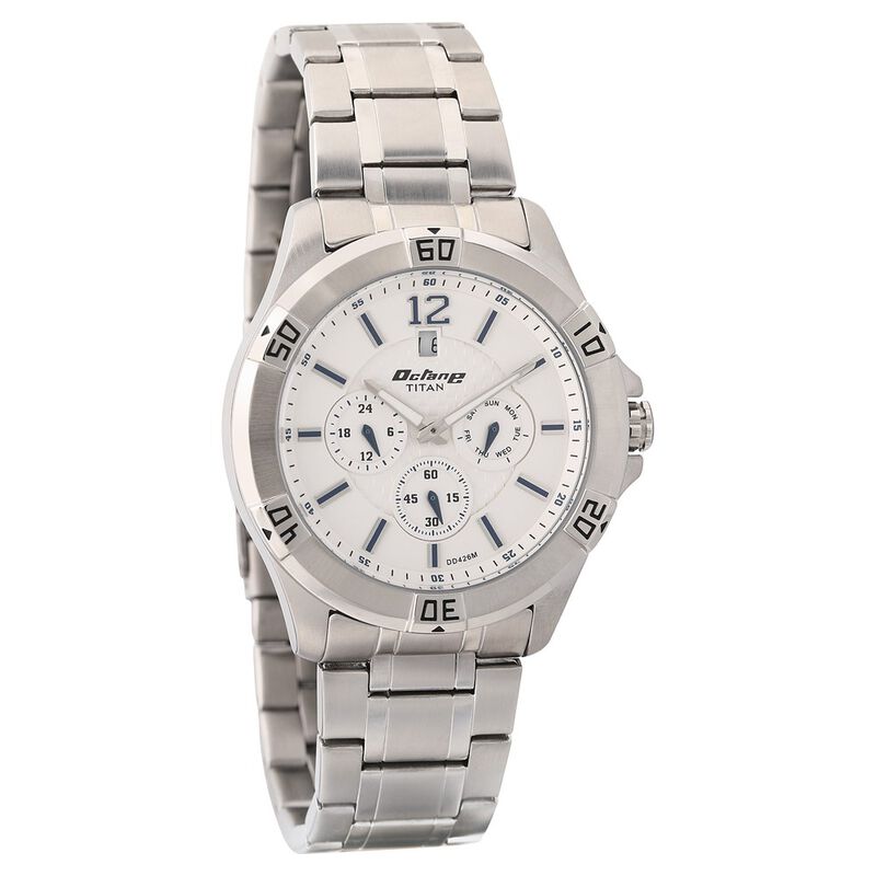 Titan Quartz Multifunction Silver Dial Stainless Steel Strap Watch for Men