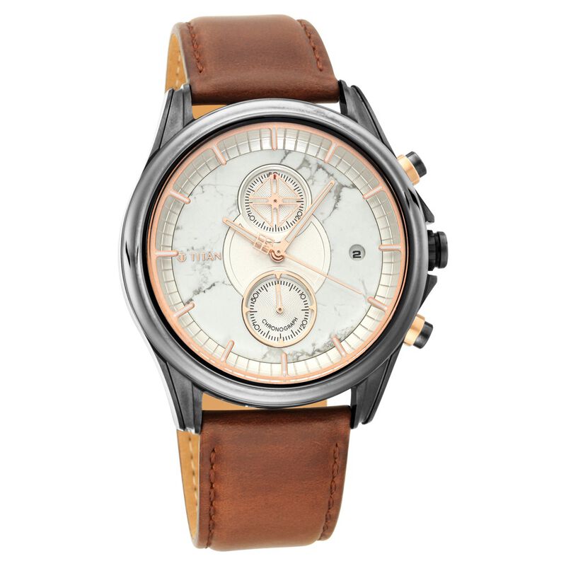 Buy Online Titan Grandmaster White Dial Chronograph Leather Strap Watch ...