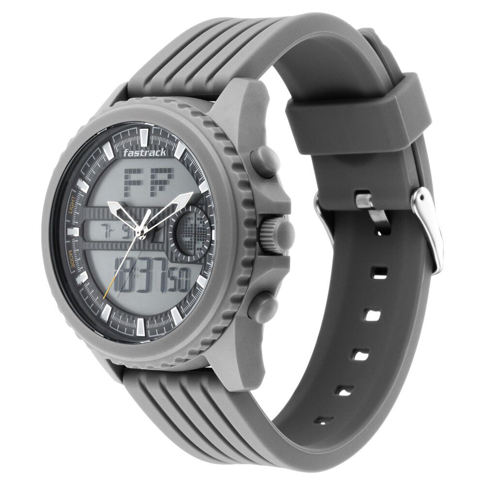 Fastrack Streetwear Quartz Analog Digital Grey Dial PU Strap Watch for Guys