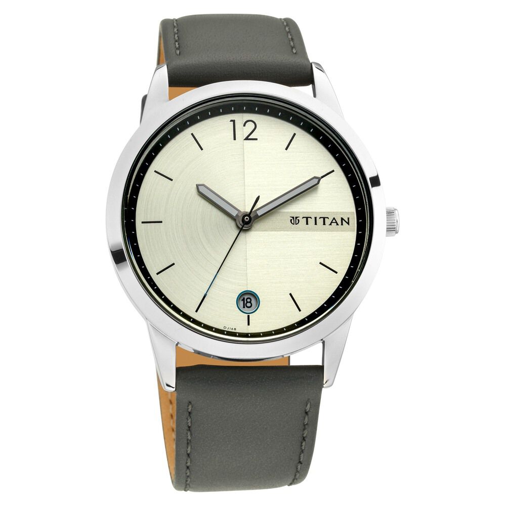 Titan Pay Champagne Dial Analog with Date Leather Strap Watch for Men