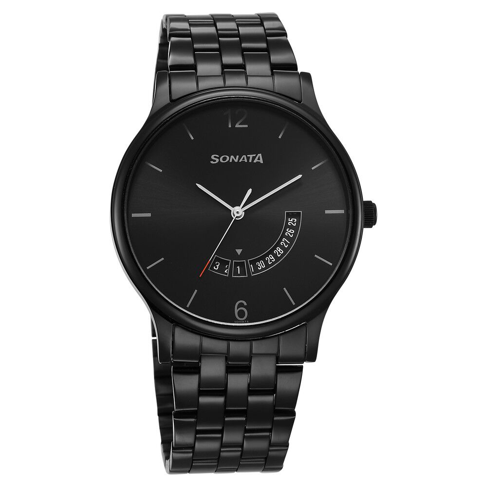 SONATA NP77031NM01W Gents Black Analog Watch - For Men - Price History