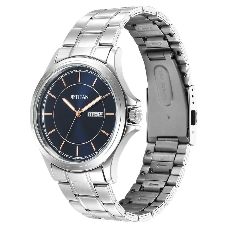 Titan Quartz Analog with Date Blue Dial Stainless Steel Strap Watch for Men