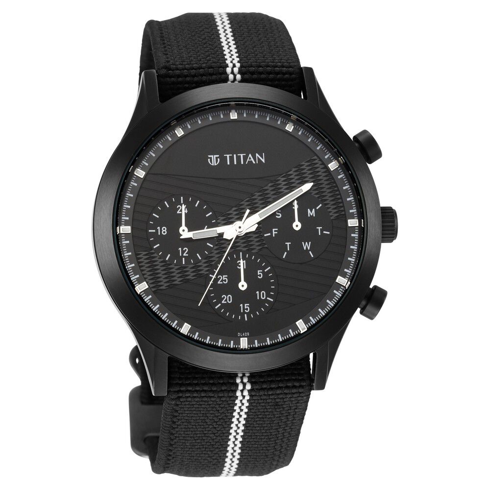 Buy Online Titan Stellar Quartz Multifunction Black Dial Stainless Steel  Strap Watch for Men - emp10010km01_p | Titan