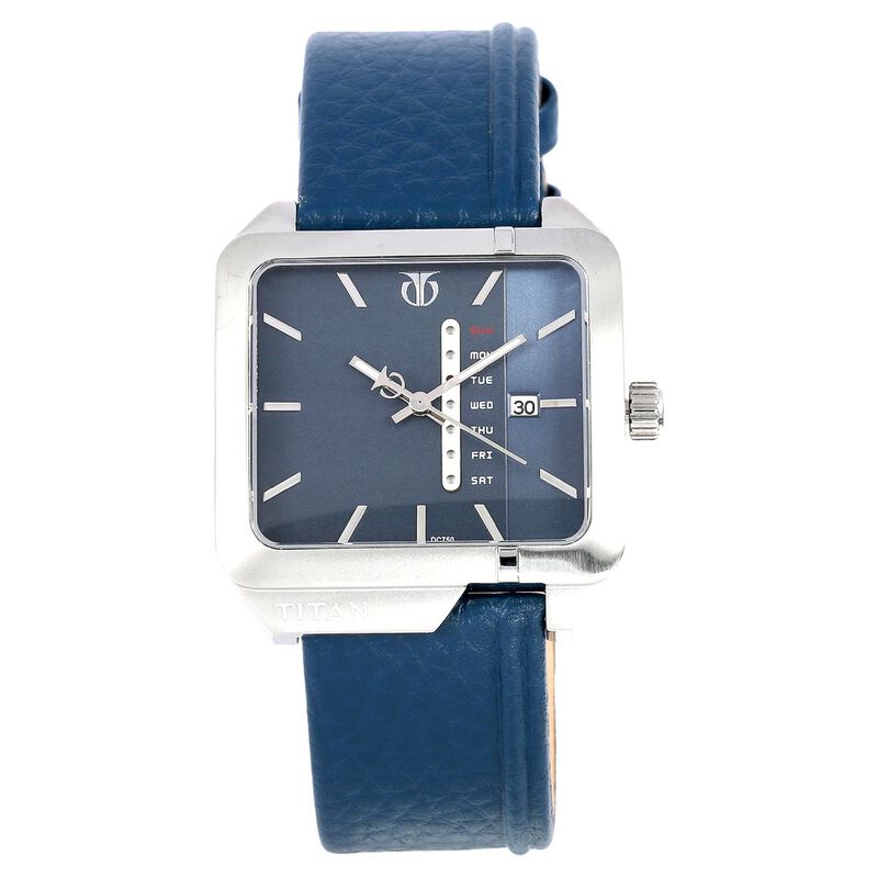 Buy Online Titan Blue Dial Analog with Day and Date Leather Strap watch ...
