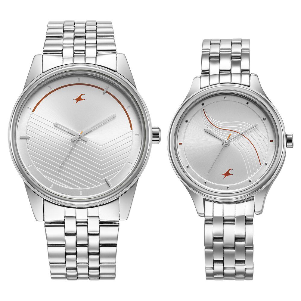 Buy Fastrack Unisex Stainless Steel Analog Couple's Watches -  Nk1474Sm01,Nk6150Sm03 | Rakshabandhan Gifts, Band Color-Silver,Dial  Color-Silver at Amazon.in