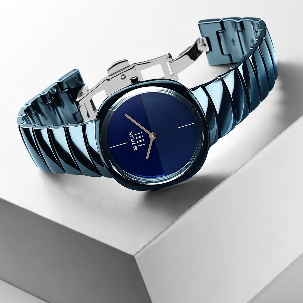 Titan Edge Squircle Blue Dial Analog Ceramic Strap watch for Men