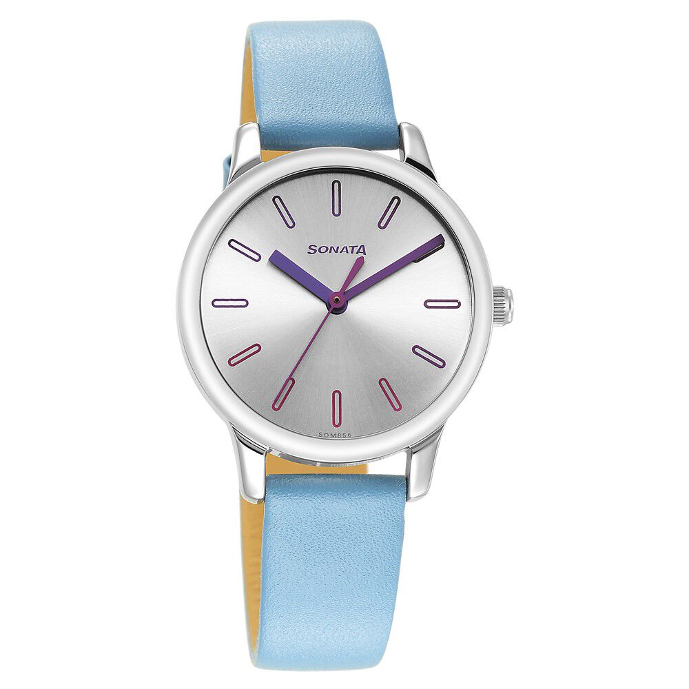 Sonata White Dial Blue Leather Strap Watch – GHADIWALE