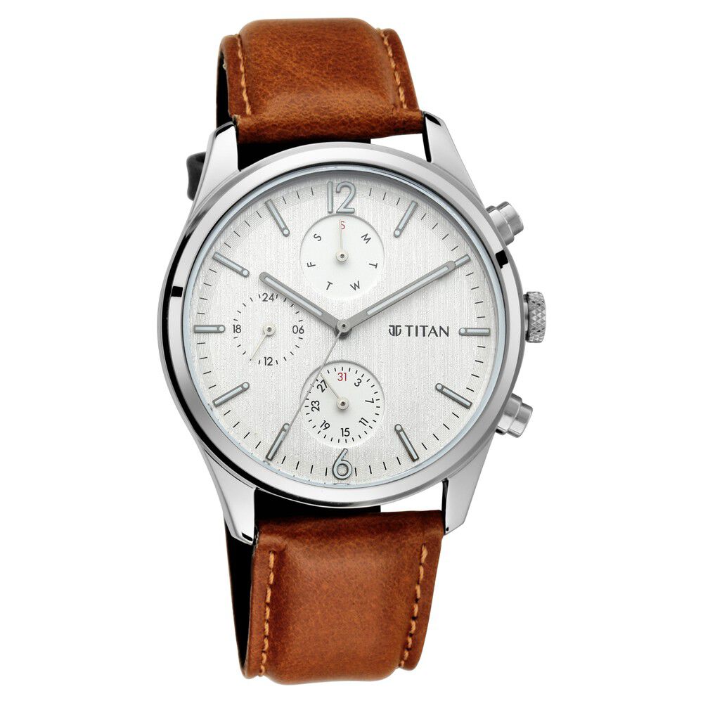 Titan Workwear Watch with Black Dial & Leather Strap Analog Watches For Men