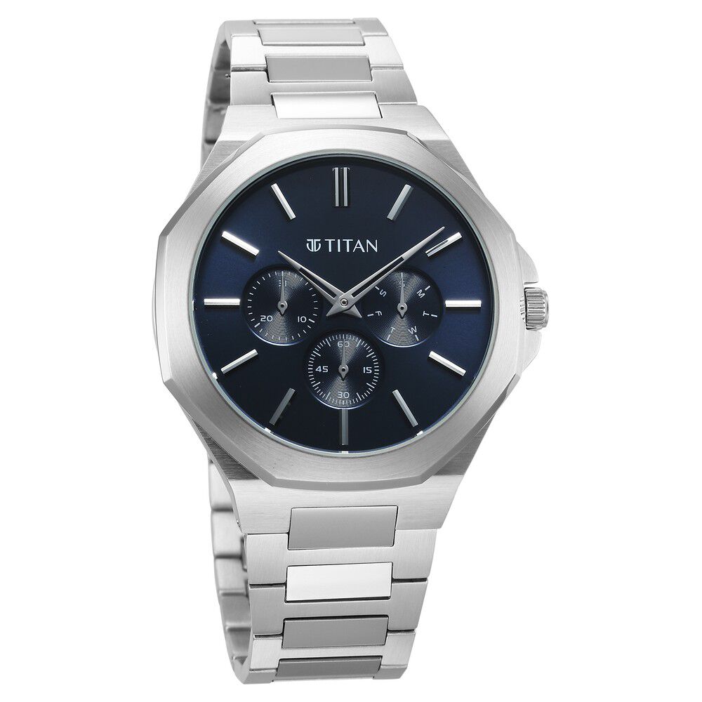Titan Classic Slim Multifunction Quartz Multifunction Blue Dial Stainless  Steel Strap Watch For Men
