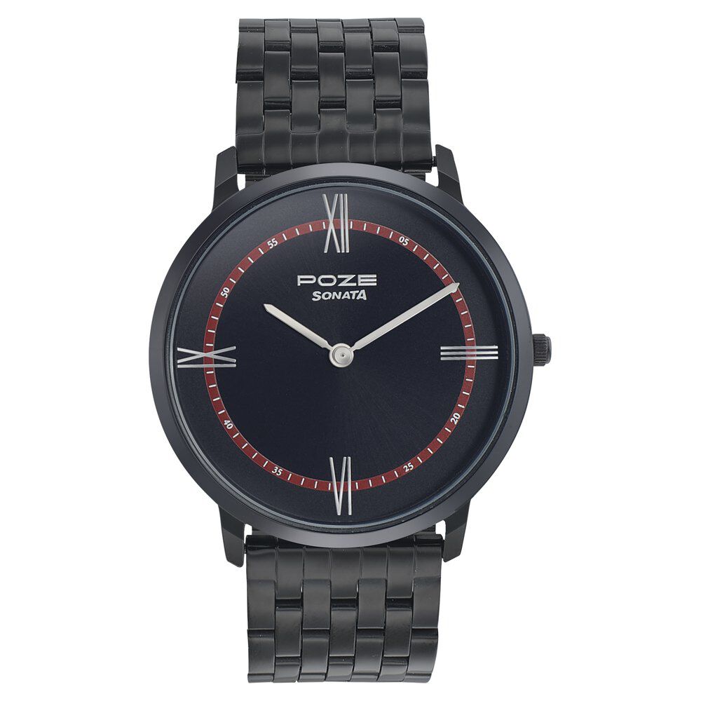 Sonata Beyond Gold Black Dial Metal Strap Watch NP77031KM03