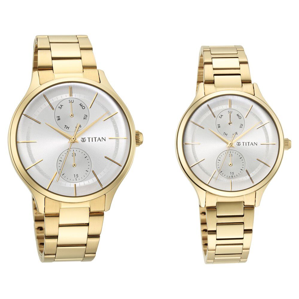Buy Online Titan Karishma Bandhan Champagne Dial Analog Stainless Steel  Strap watch for Couple - 18242712ym01p | Titan