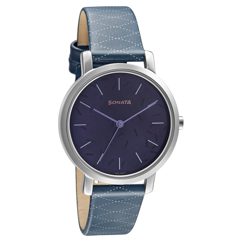 Buy Sonata Beyond Gold Black Dial Leather Strap Watch Online