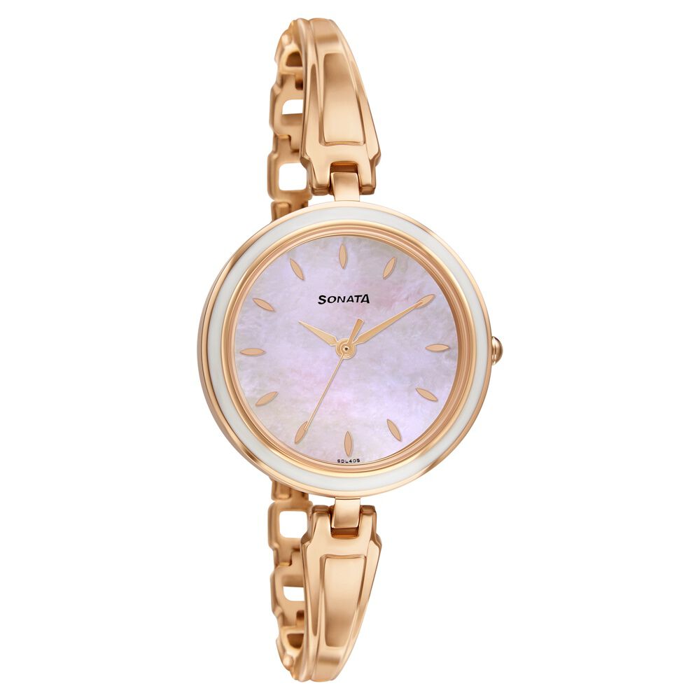 Sonata Quartz Analog Champagne Dial Stainless Steel Strap Watch for Women