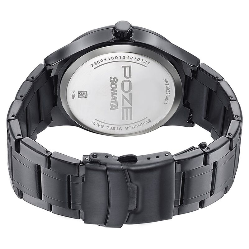 Buy Online Sonata Poze Quartz Analog Black Dial Metal Strap Watch