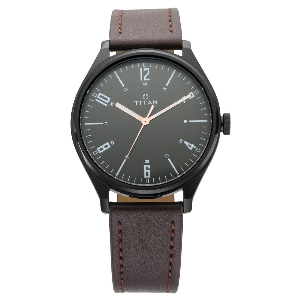 Mens watch cheap black leather band