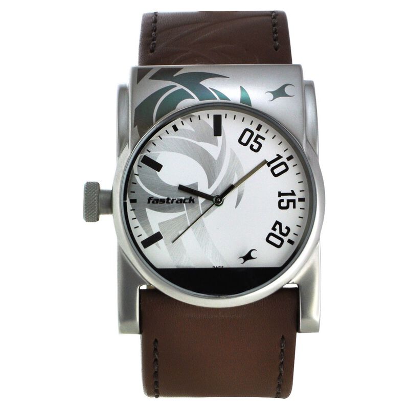 Fastrack Big Time Quartz Chronograph White Dial Leather Strap