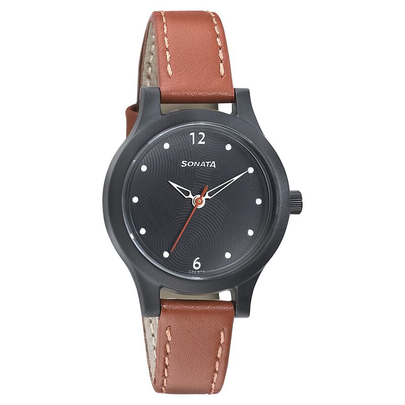 Buy Online Sonata Essentials Black Dial Women Watch With Leather Strap ...