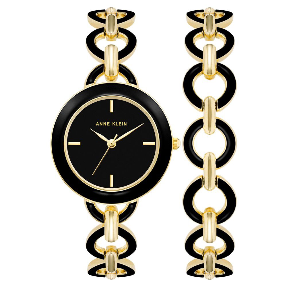Fingerhut - Anne Klein Women's Crystal Goldtone Watch and Bracelet 4-Pc. Set
