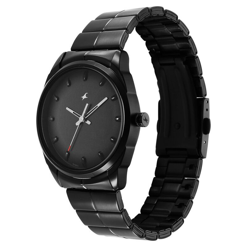 Buy Online Fastrack Quartz Analog Black Dial Black Stainless Steel Strap Watch For Guys
