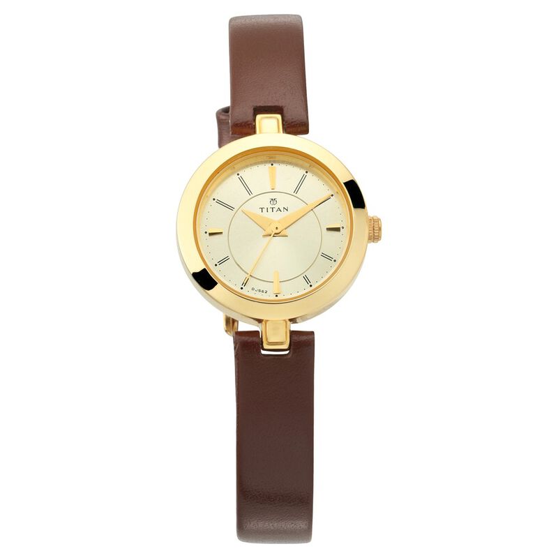 Buy Online Titan Quartz Analog Champagne Dial Leather Strap Watch for ...