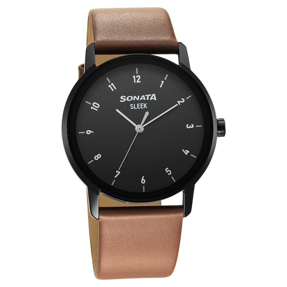 Sleek black dial analog watch with sale date function