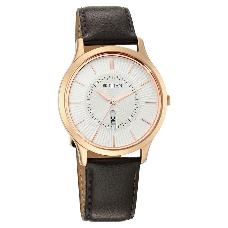 Buy Online Titan Lagan White Dial Analog Day/Date Leather Strap Watch ...