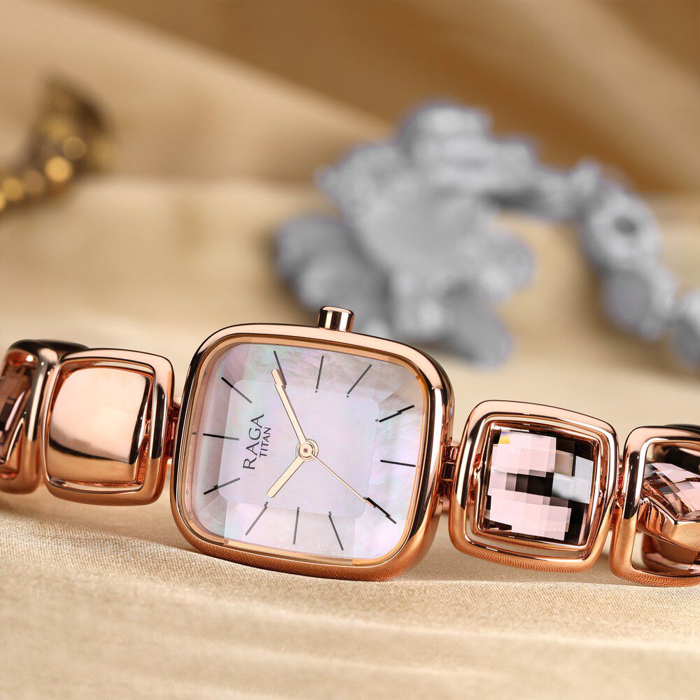 Crystalline Joy watch, Swiss Made, Leather strap, Black, Rose gold-tone  finish