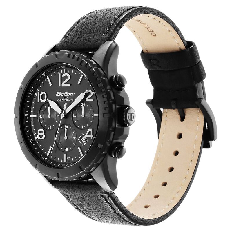 Buy Online Titan Octane Classic Sporty Black Dial Chronograph Leather