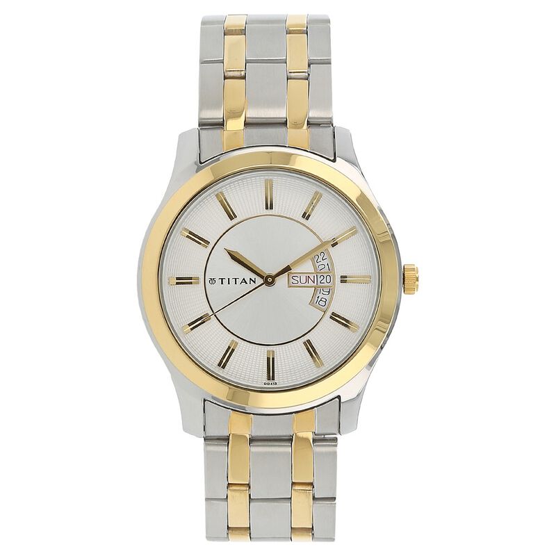 Buy Online Titan Quartz Analog with Day and Date Silver Dial Stainless ...