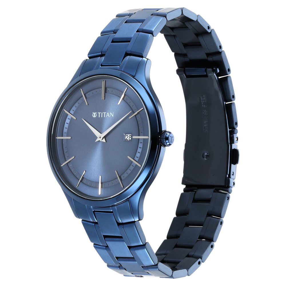 Titan Classique Slimline Blue Dial Quartz Analog with Date Stainless Steel  Strap watch for Men