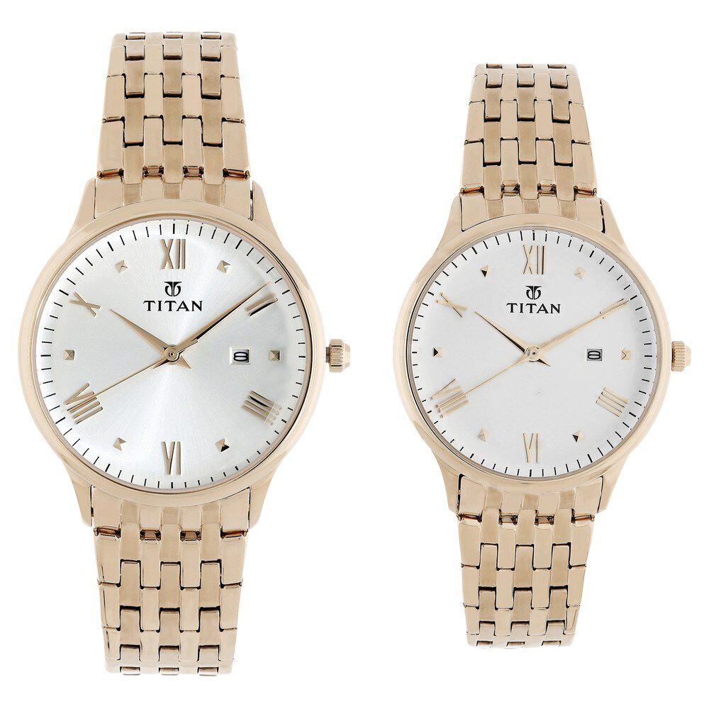 Buy TITAN Bandhan Silver Dial Metallic Analogue Couple Watches -  17732603KM01 | Shoppers Stop