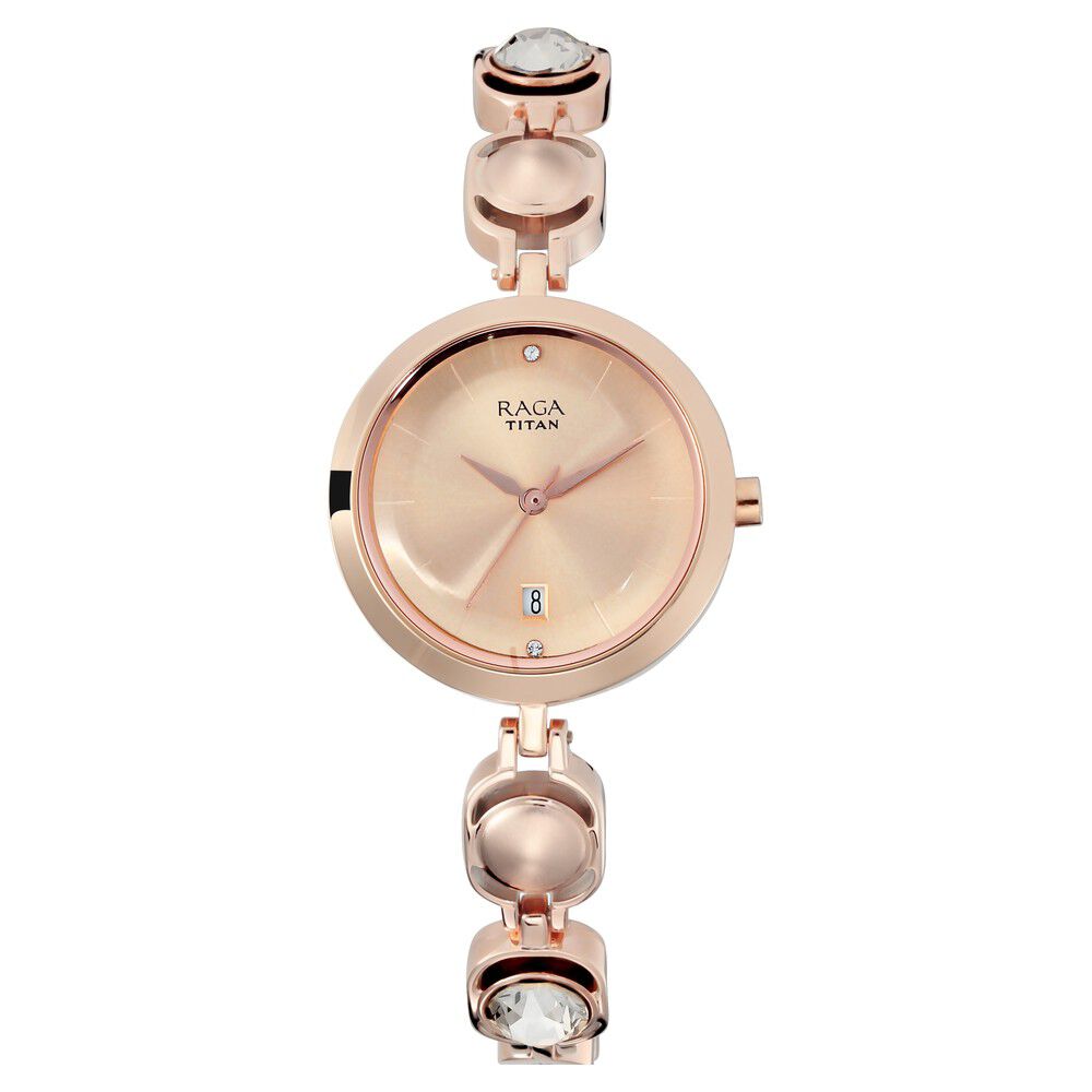 Titan Women's Raga Gold Metal Jewellery, Bracelet Clasp, Quartz Glass,  Water Resistant Analog Wrist Watch : Amazon.in: Fashion