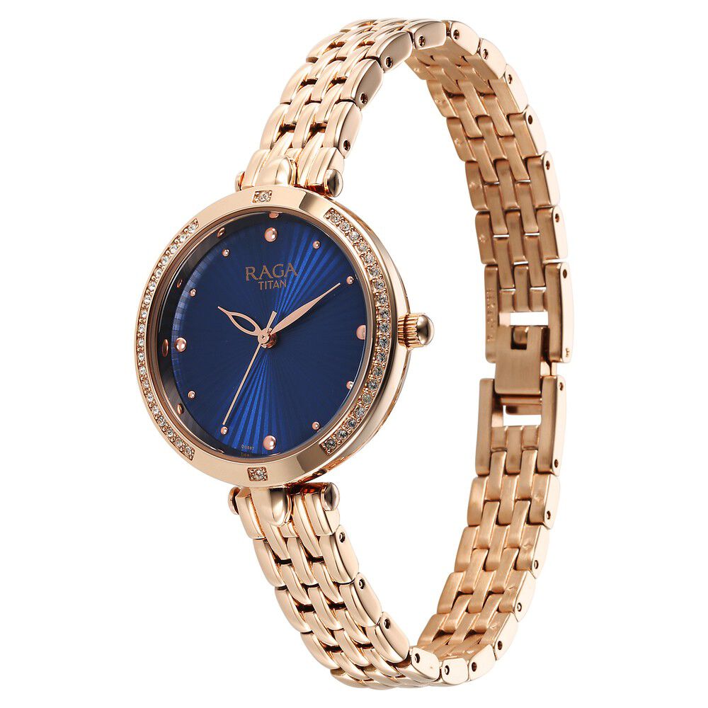 Titan Raga Showstopper Quartz Analog Blue Dial Metal Strap Watch for Women