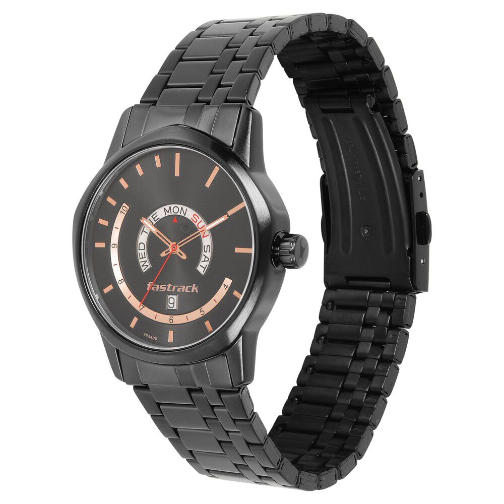 Fatrack Exuberant Black Dial Stainless Steel Strap Watch for Guys