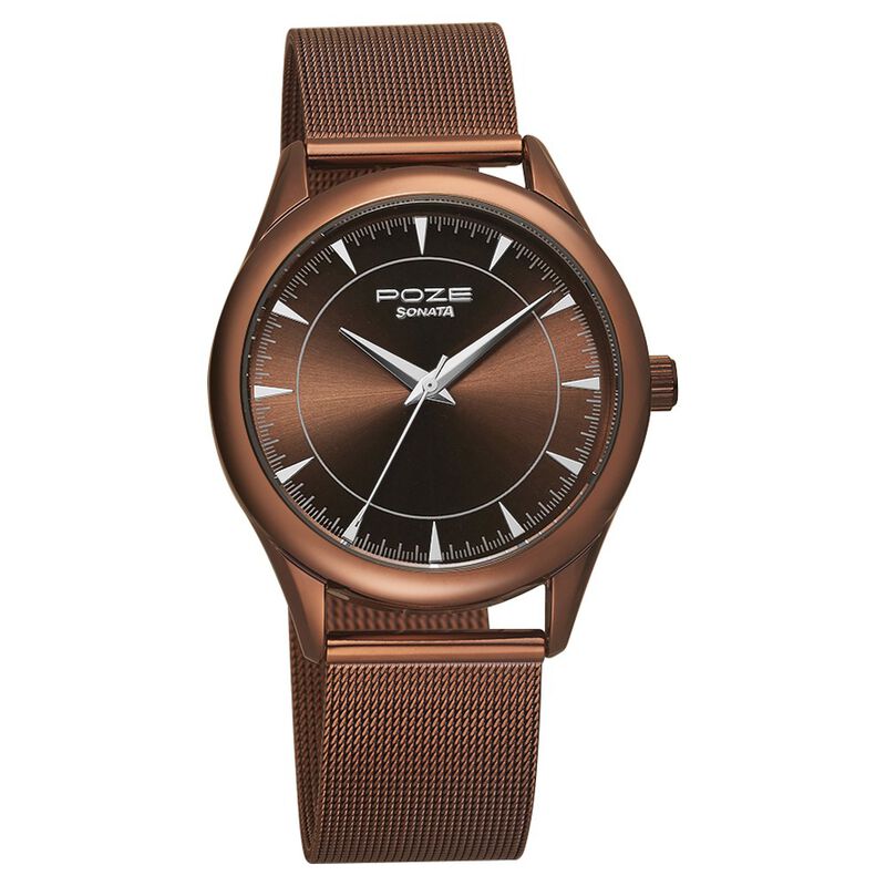 Buy Online Poze by Sonata Quartz Analog Brown Dial Stainless Steel ...
