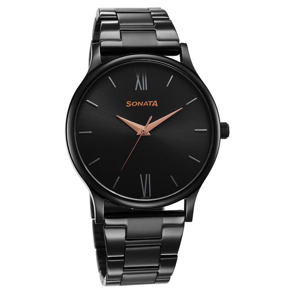 Sonata Quartz Analog Champagne Dial Leather Strap Watch for Couple