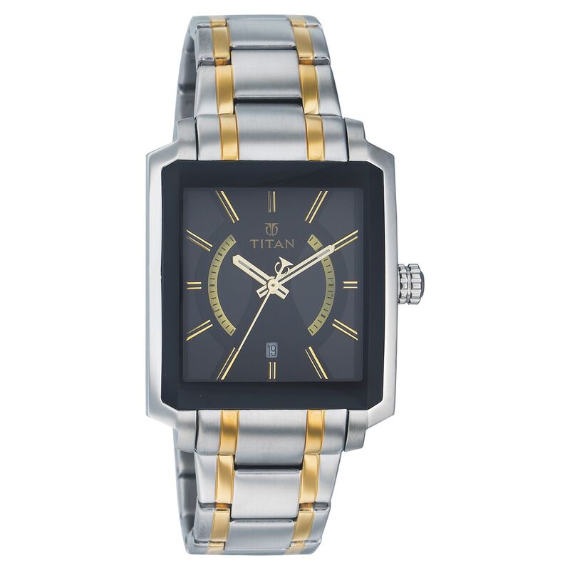 Buy Online Titan Black and Gold Quartz Analog with Date Silver