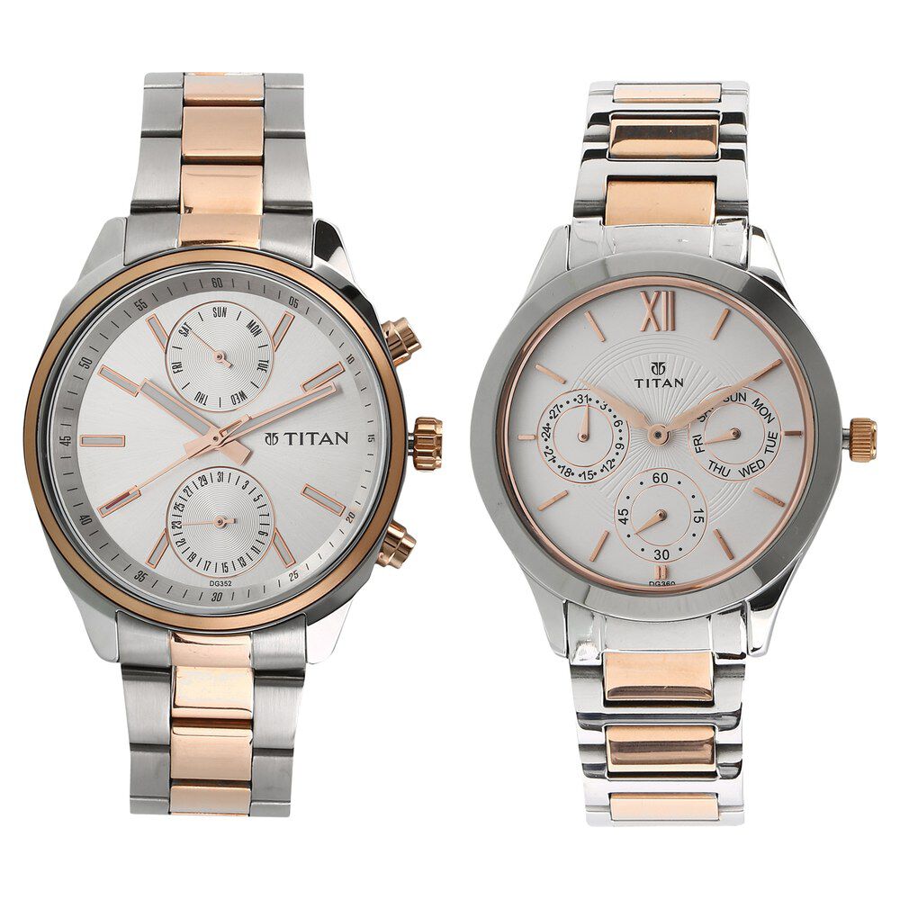 Buy Online Titan Bandhan Rose Gold Dial Analog with Date Stainless Steel  Strap watch for Couple - nr9400194201wm01p | Titan