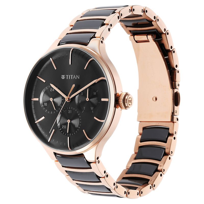 Titan Ceramic Fusion Quartz Multifunction Anthracite Dial Stainless Steel  Strap Watch for Men