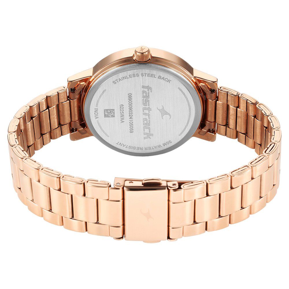 Fastrack Tick Tock Quartz Analog Silver Dial With Rose Gold Stainless steel  Strap Watch for Girls