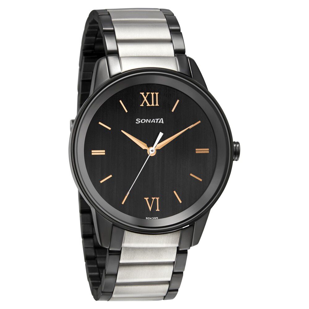 Sonata Blush It Up With Black Dial Stainless Steel Watch 87033Nm02