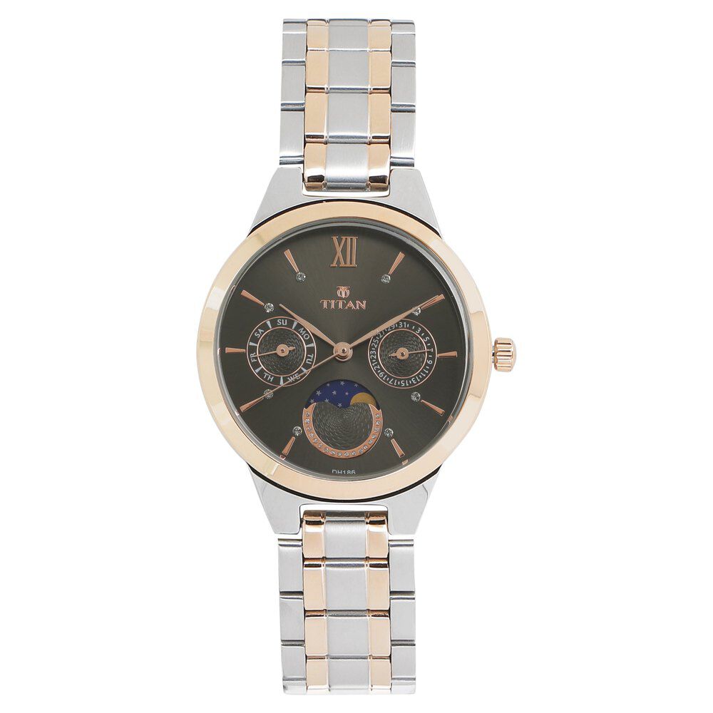 Titan Women's Elegance Moonphase Two-Tone Anthracite Dial Watch