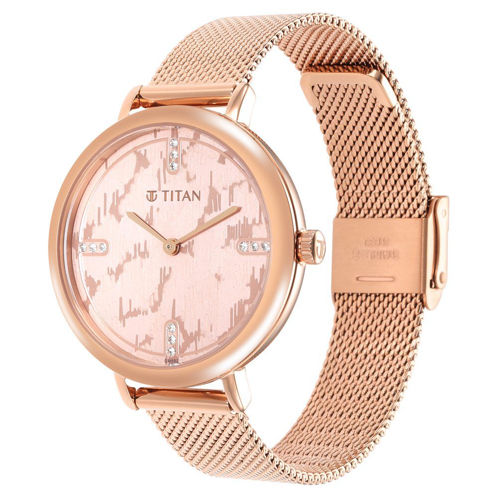 Titan Purple Rose Gold Dial Analog Stainless Steel Strap watch for Women