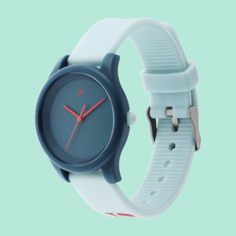 Fastrack Monochrome Quartz Analog Blue Dial Silicone Strap Watch for Girls